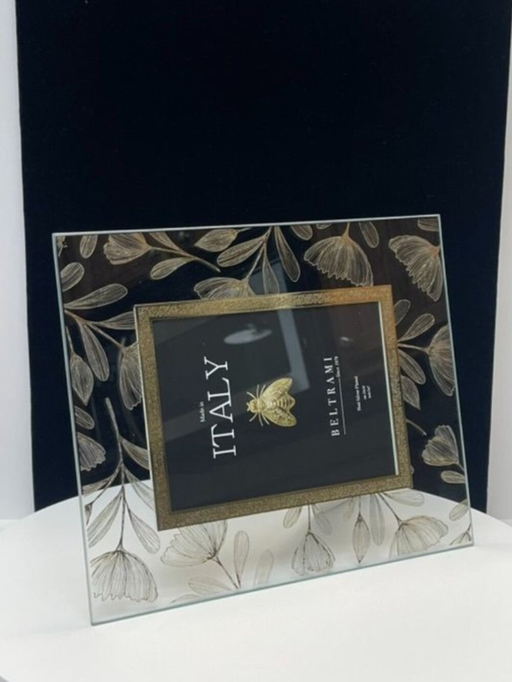 Beltrami Italy Silver Plated 5x7 Frame Gold Floral Glass Photo Holder - Picture 6 of 8